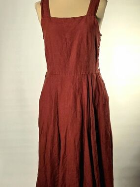 Women's Sleeveless Square Neck Rust Linen Dress - Son de Flor